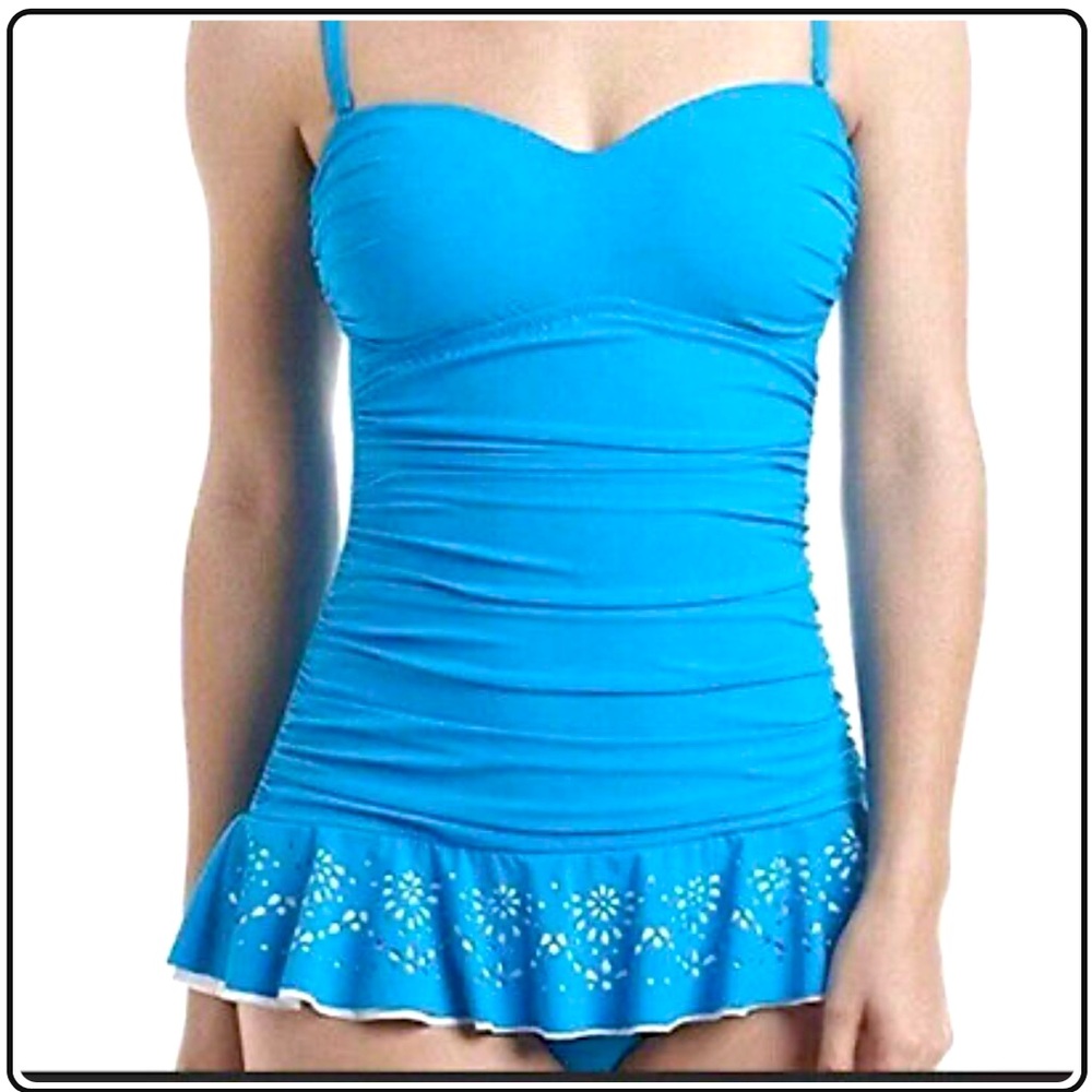 Profile by Gottex Laser Cut Swimdress Turquoise Blue sz 10 One piece swim resort